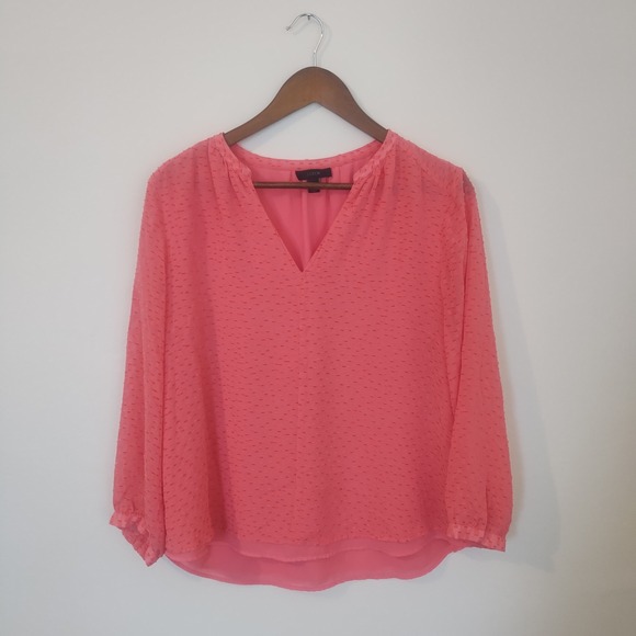 J.Crew Tops - J.Crew Silk Blend Blouse Womens 12 Pink V-Neck Long Sleeve Classic Luxe